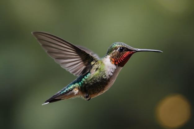 Foto selectieve scherpstelling van een kolibrie in vlucht