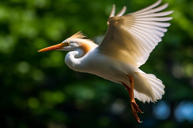 Selectieve scherpstelling van een vliegende egret