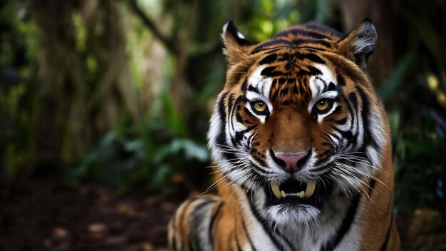 Selectieve scherpstelling van het gezicht van de Bengaalse tijger