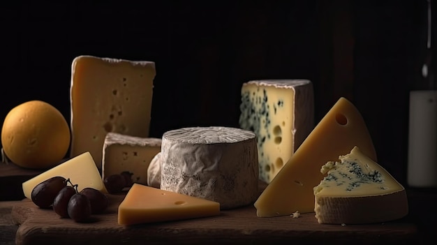 A selection of cheeses on a table