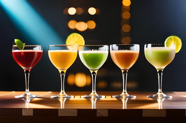 A selection of cocktails including lime lime and lime juicerealistic