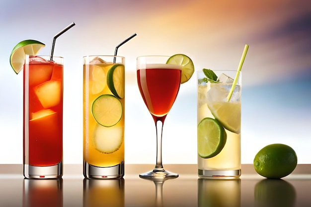 Foto una selezione di cocktail tra cui lime lime e lime juicerealistic