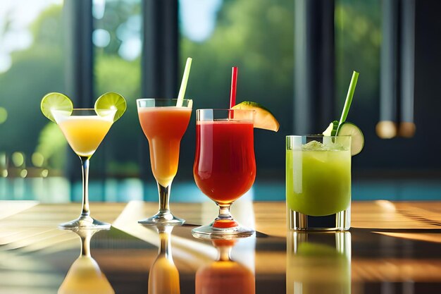 A selection of cocktails including lime lime and lime juicerealistic