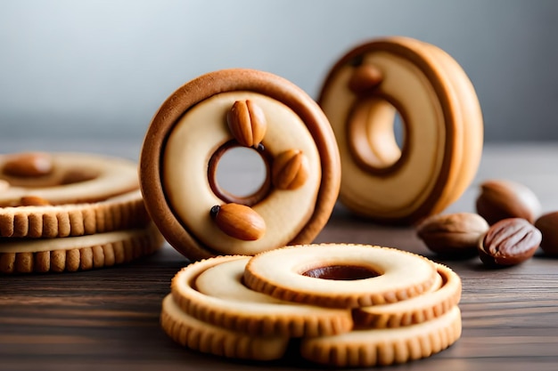 A selection of cookies with almonds on the top.