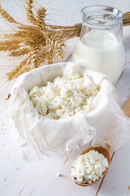 Photo selection of dairy products and wheat