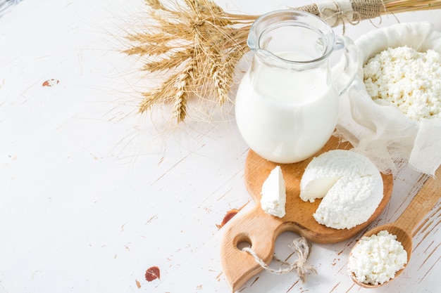 Photo selection of dairy products and wheat