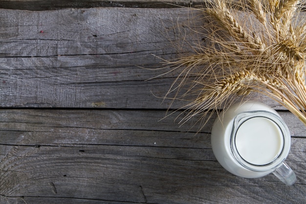 Photo selection of dairy products and wheat