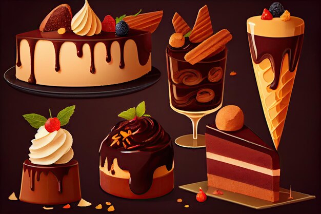 Selection of different desserts for chocolate cafe restaurant in pastry shop