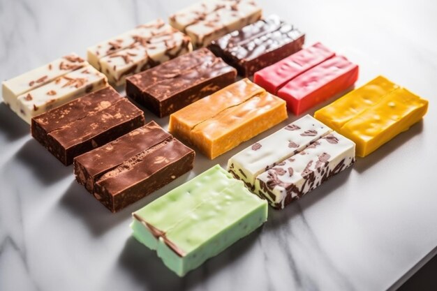 Selection of different multicolored protein bars