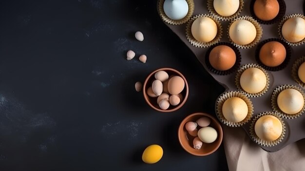 A selection of eggs on a black background