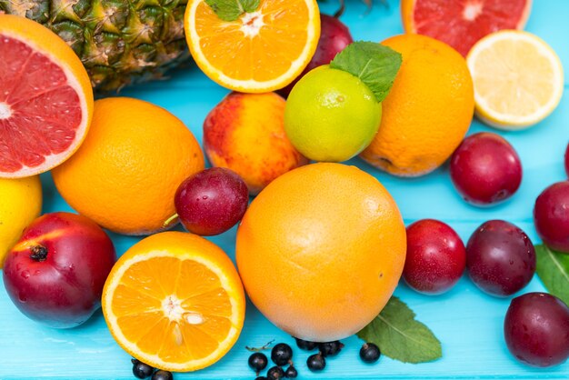 Selection of fresh healthy tropical fruit