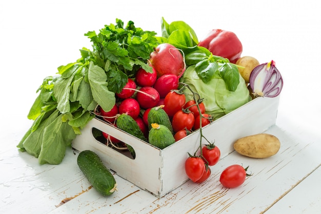 Selection of fresh vegetables from farmers market