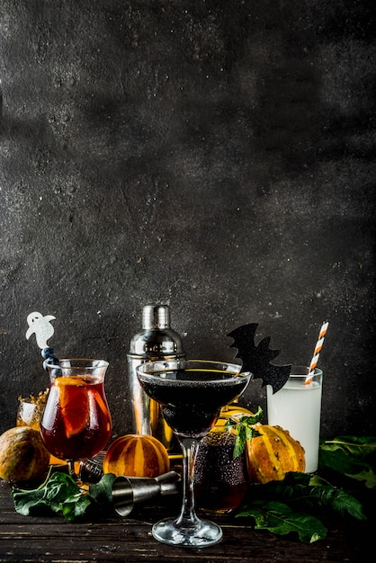 Selection of Halloween cocktail drinks