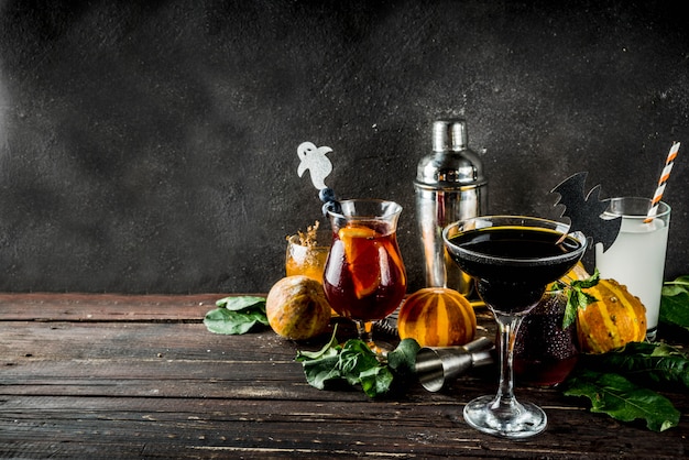 Selection of Halloween cocktail drinks