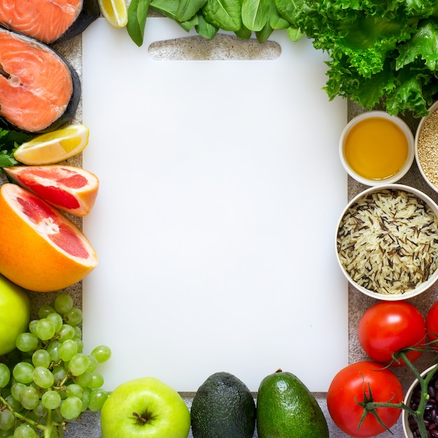 Foto selezione di cibo sano per cuore, dieta, disintossicazione.