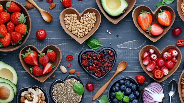 Selection of healthy food for heart life concept Generative Ai