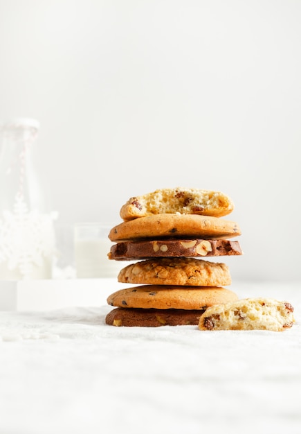 Selection of homemade cookies and milk