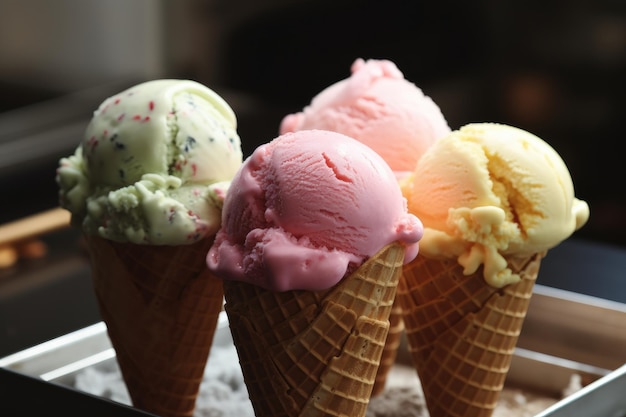 A selection of ice creams are shown in a row.