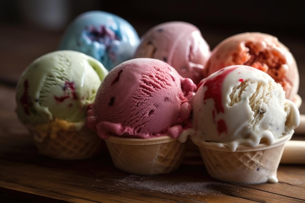 A selection of ice creams on a table