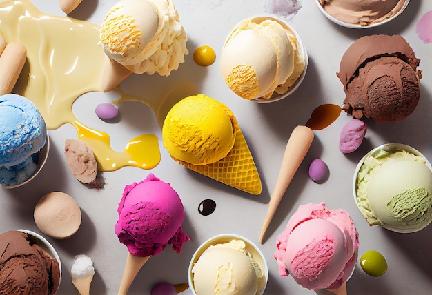 A selection of ice creams on a table