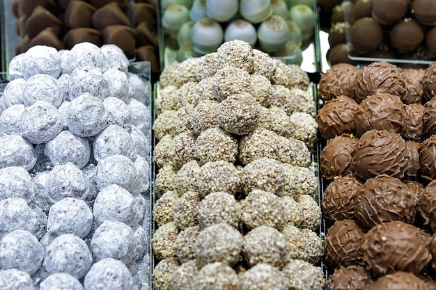 Selection of milk and white Swiss chocolate truffles