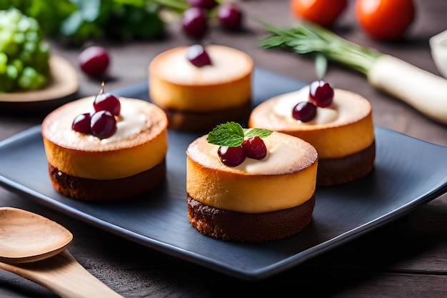 A selection of mini cakes with fresh mint on top