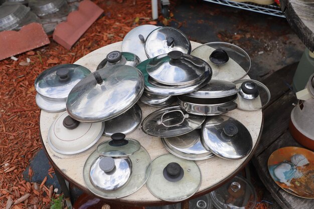 Photo selection of old stainless steel pot lids