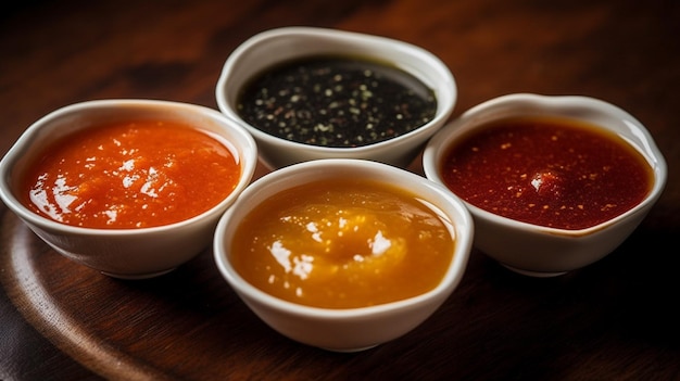 A selection of sauces from the restaurant's menu.