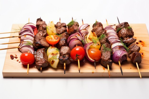 Premium AI Image  There are skewered meats on skewers on a cutting board  generative ai