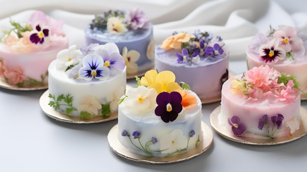 Selection of sweet baked cream edible flowers