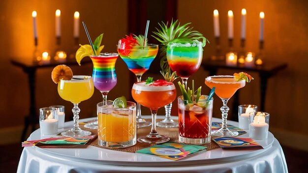 Selection of various cocktails on the table