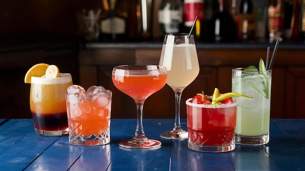 Selection of various cocktails on the table