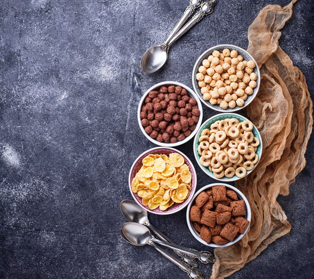 Selection of various corn flakes for breakfast