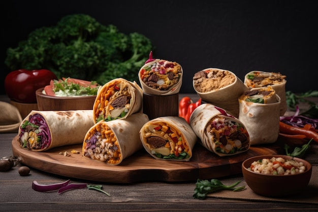 A selection of wraps filled with fresh and flavorful ingredients