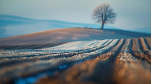 Selective blur on furrows on a Agricultural landscape near a farm a plowed field in the countryside of Titelski Serbia