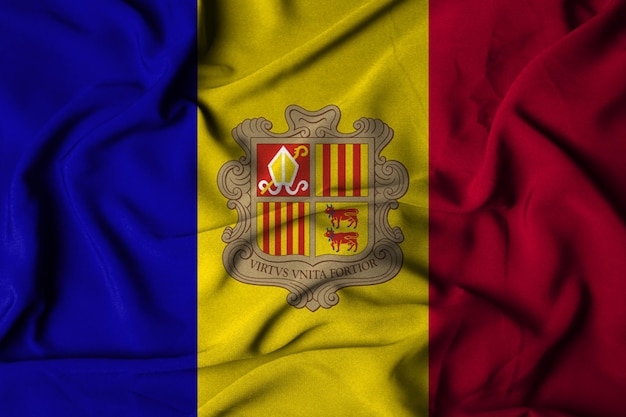 Selective focus of andorran flag with waving fabric texture 3D illustration