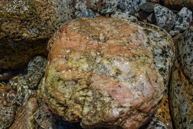 Selective focus. Beautiful stones. Granite and quartz.