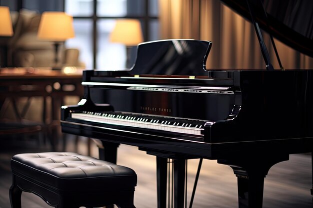 Selective focus on the black piano