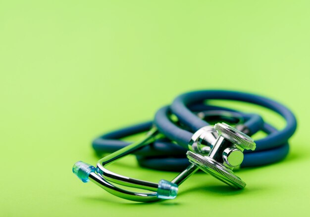 Selective focus of blue stethoscope