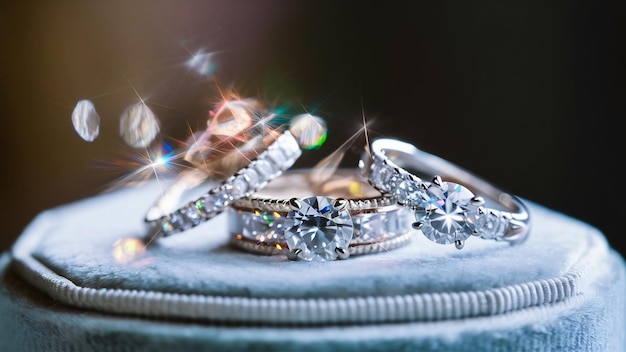 Selective focus closeup of a diamond rings