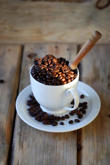 Selective focus. Coffee beans. Roasted arabica and rubust.