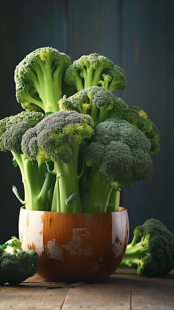 Selective focus delight Fresh broccoli displayed on a dark background Vertical Mobile Wallpaper