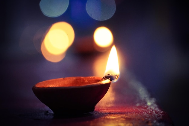 Selective focus on Diwali diya for Diwali festival