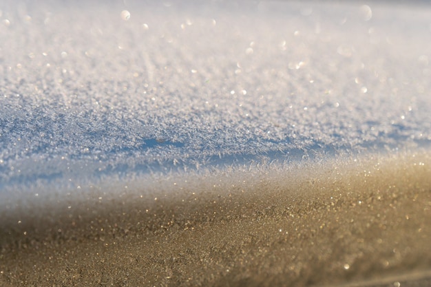 Selective focus first frost on a frozen car late autumn closeup beautiful abstract frozen