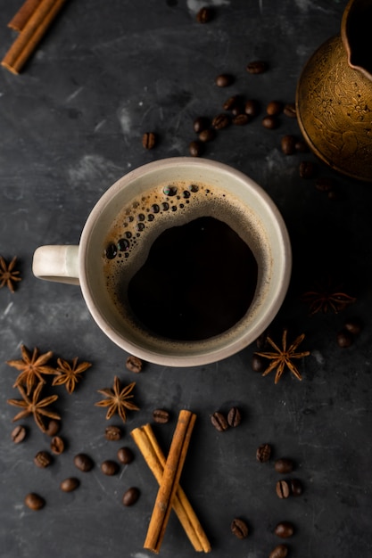 selective focus, freshly brewed Americano coffee