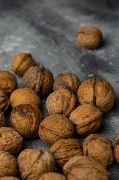 selective focus, harvested walnut in shell