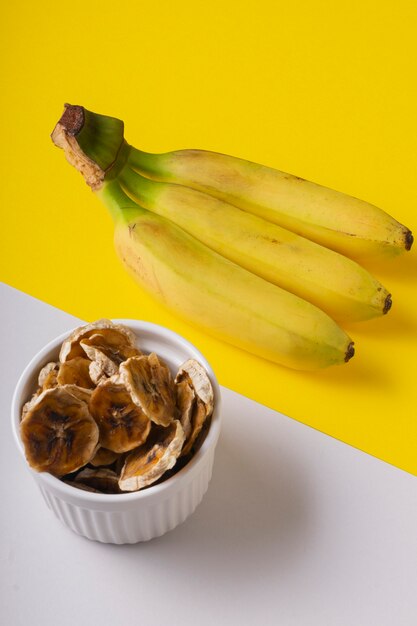 Selective focus, healthy snack, dried banana