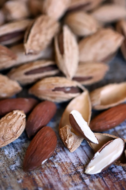 Selective focus Macro Shelled almonds Useful nuts