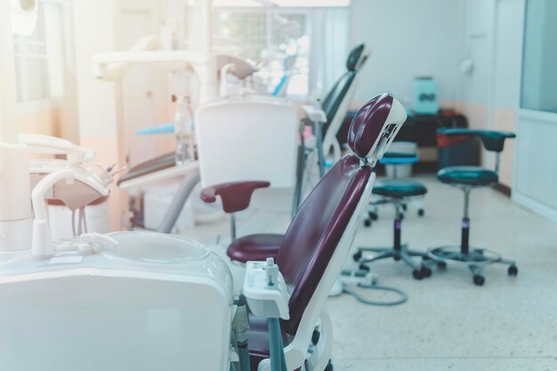 Selective focus on modern chairs in Dentist's office