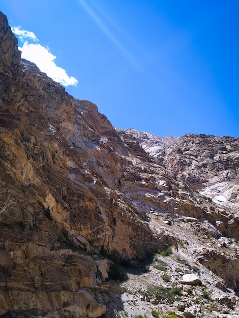 Selective focus mountain landscape on blue sky background